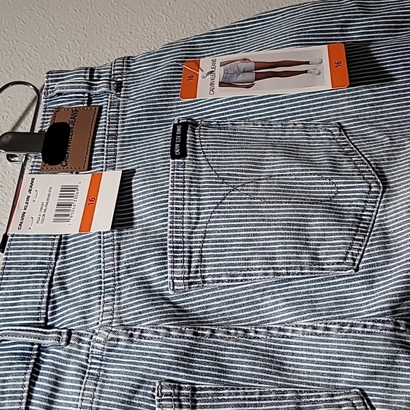 CALVIN KLEIN HIGH WAIST MOM JEAN SHORTS DENIM CUT OFF BLUE STRIPE CASUAL PANT 16 - Picture 6 of 14